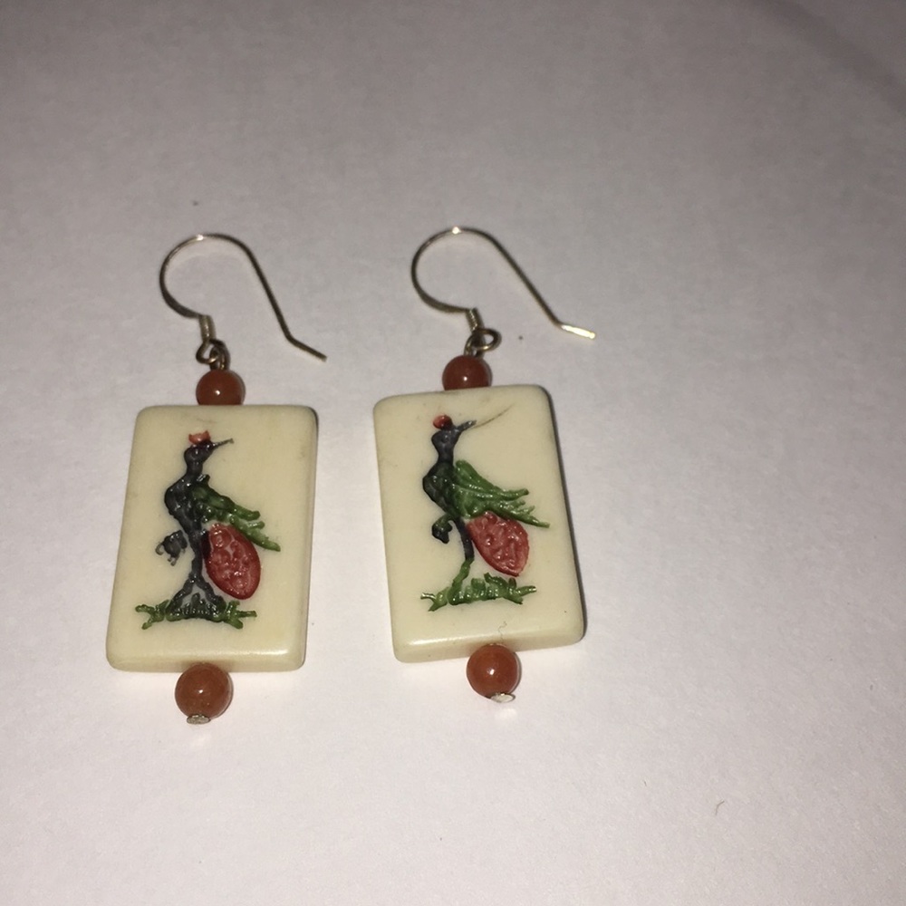 Mah Jong Earrings with peacock design